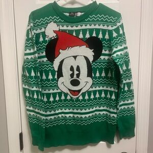 Disney Green and White Mickey Mouse Holiday Sweater